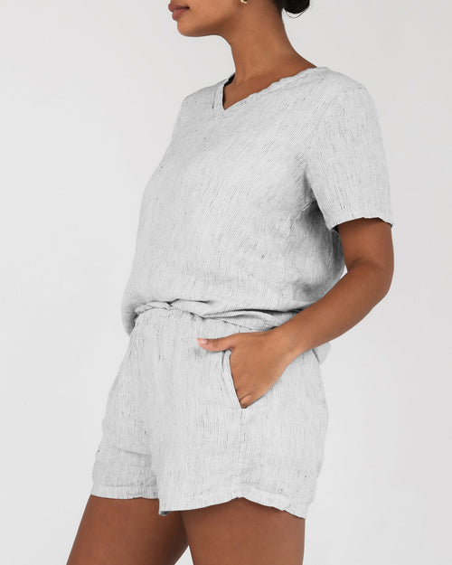 100% French Flax Linen Shorts in Pinstripe