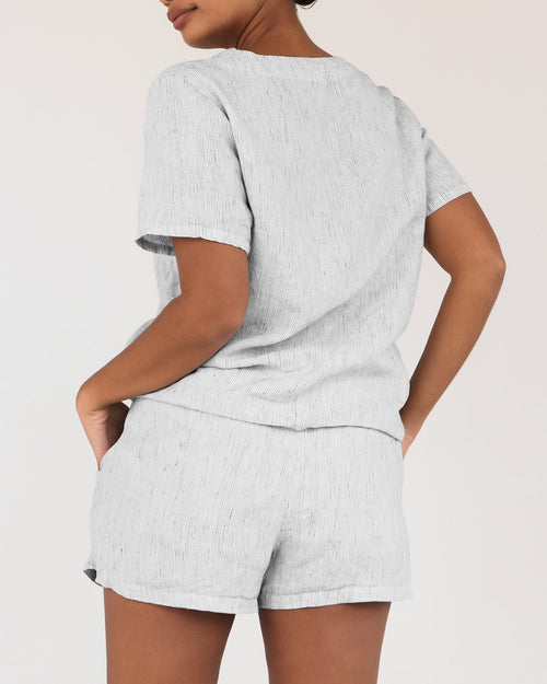 100% French Flax Linen Shorts in Pinstripe