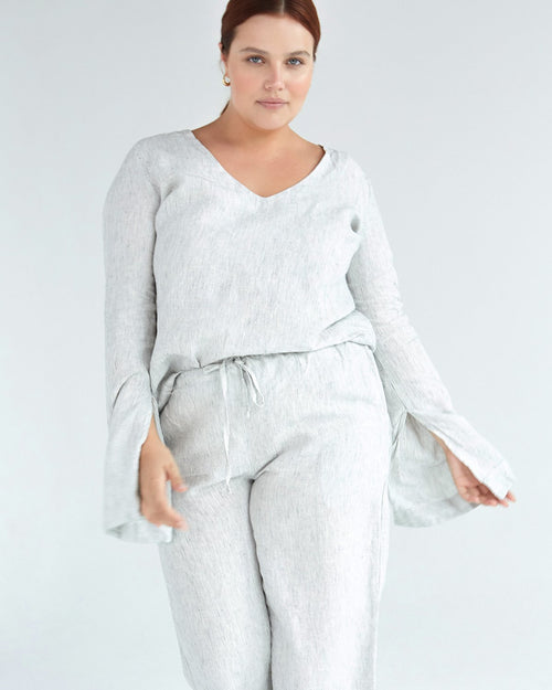 100% French Flax Linen Top in Pinstripe