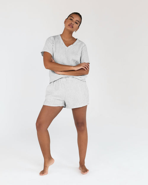 100% French Flax Linen T-Shirt in Pinstripe