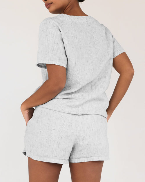 100% French Flax Linen T-Shirt in Pinstripe