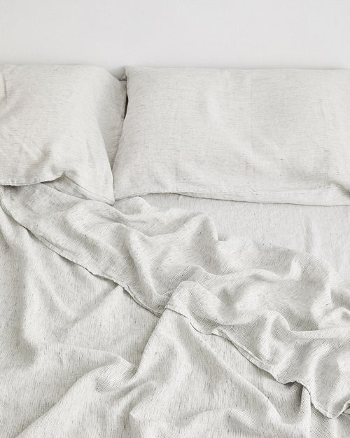 Pinstripe 100% Flax Linen Fitted Sheet
