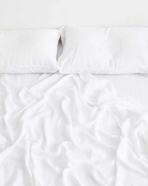 White 100% Flax Linen Fitted Sheet