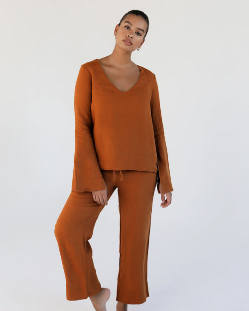 100% French Flax Linen Top in Rust