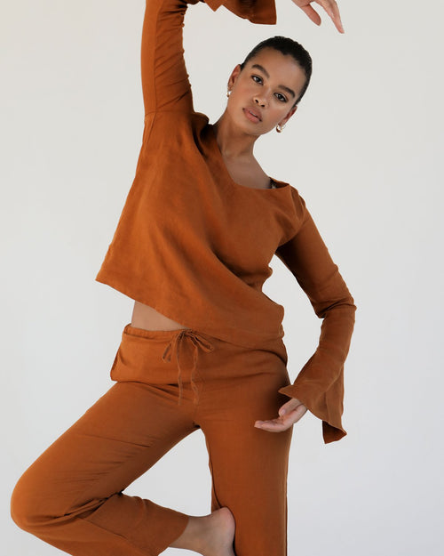 100% French Flax Linen Top in Rust