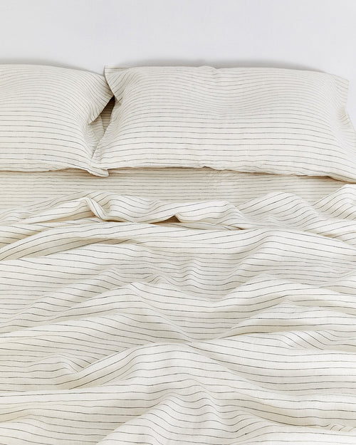 Stripe 100% Flax Linen Fitted Sheet