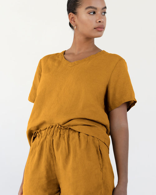 100% French Flax Linen T-Shirt in Turmeric