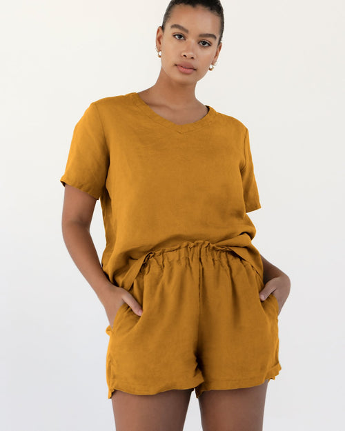 100% French Flax Linen T-Shirt in Turmeric