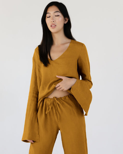 100% French Flax Linen Top in Turmeric