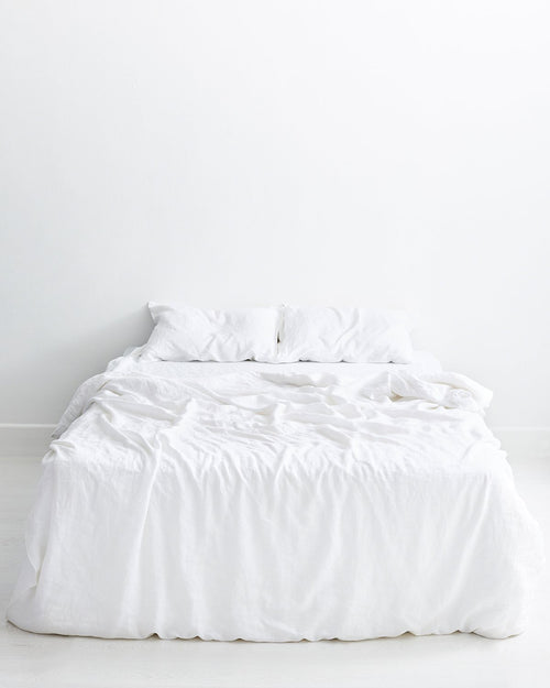 White 100% Flax Linen Bedding Set
