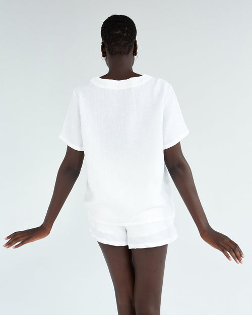 100% French Flax Linen Shorts in White