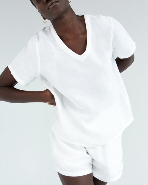 100% French Flax Linen T-Shirt in White
