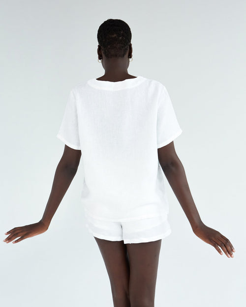 100% French Flax Linen T-Shirt in White