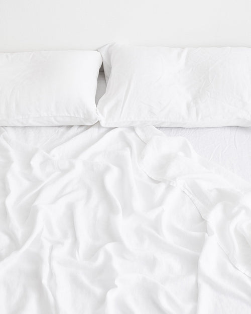 White 100% Flax Linen Fitted Sheet