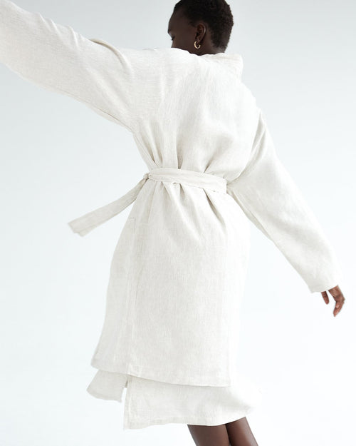 100% French Flax Linen Classic Robe in Oatmeal